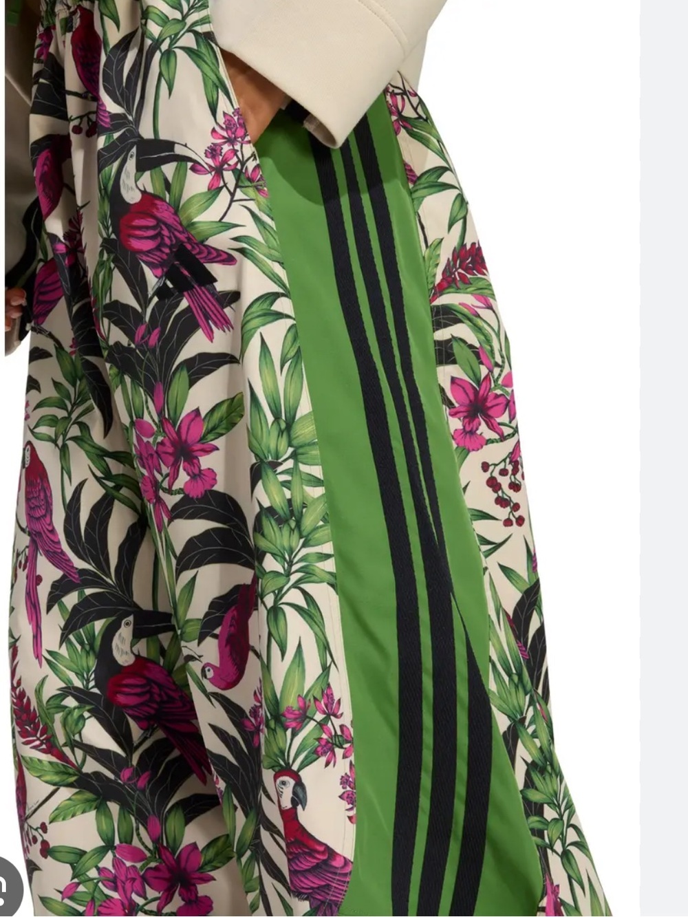 adidas x Farm Rio Premium Green and Pink Tropical Print Wide Leg Pants - Picture 4 of 6